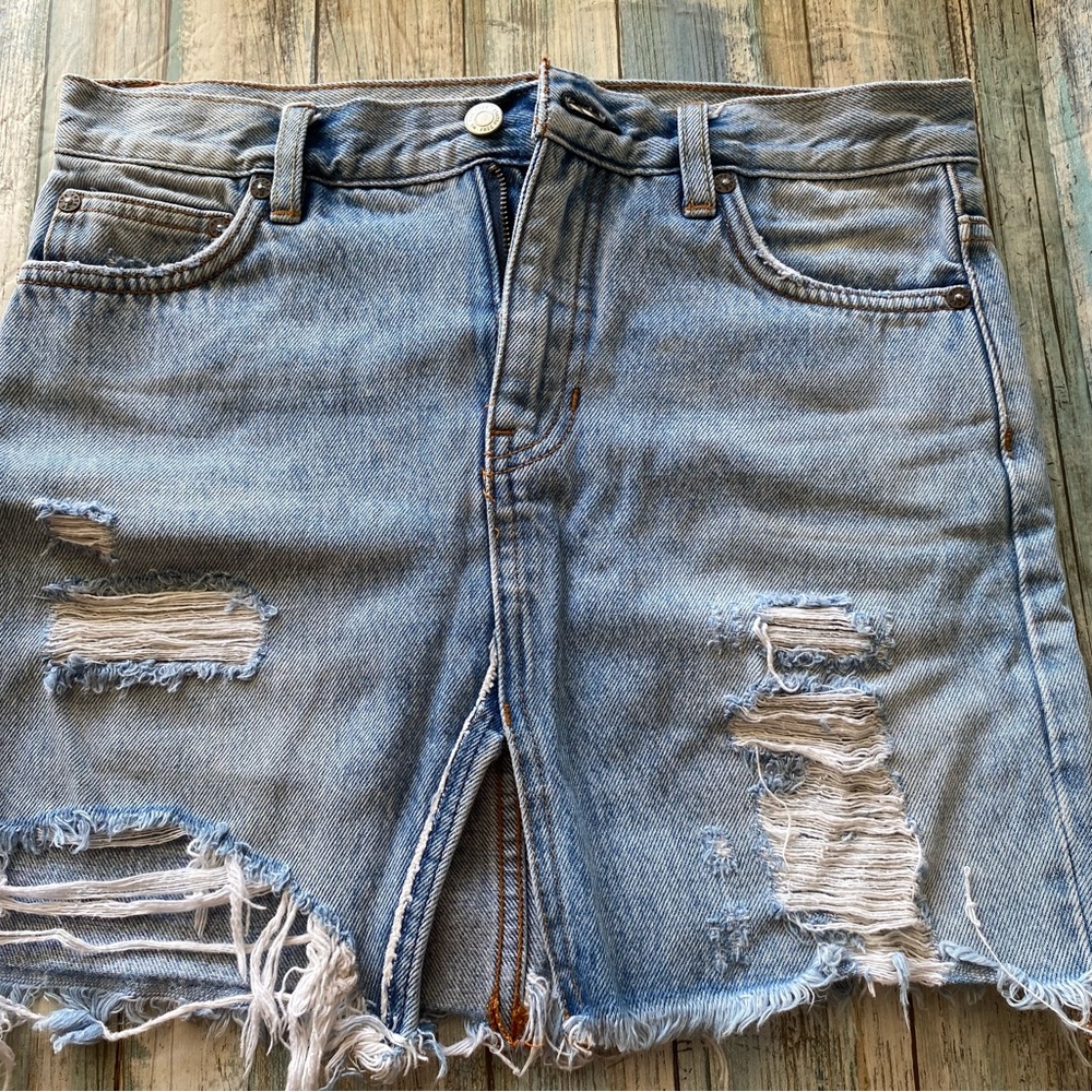 We The Free Blue Pencil Mini Skirt with Slit